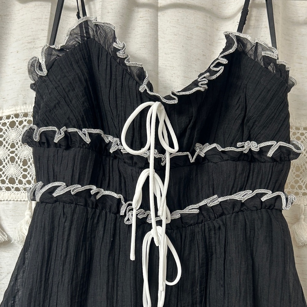 The Vintage Shop Black Mini Dress with White Ties - Picture 8 of 8